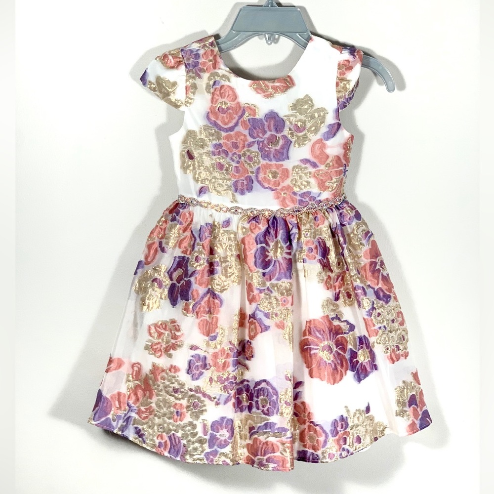 Girls Floral Jacquard Special Occassion Dress